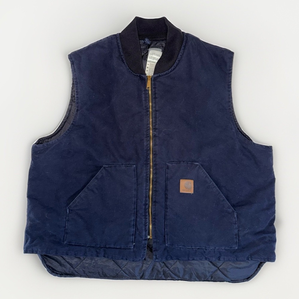 Vintage Carhartt V02 MDT Vest Mens 3XL Navy Arctic Quilt Lined USA Made Workwear